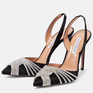 Aquazzura Gatsby Crystal-Embellished Satin Pumps size 37